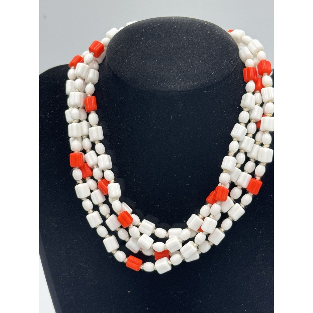 Vintage White & Orange Glass Beaded Layered necklace - Picture 1 of 3